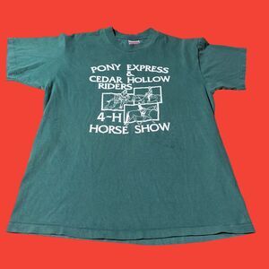 Vintage Pony Express Horse Show T Shirt Hanes Large Green USA Single Stitch